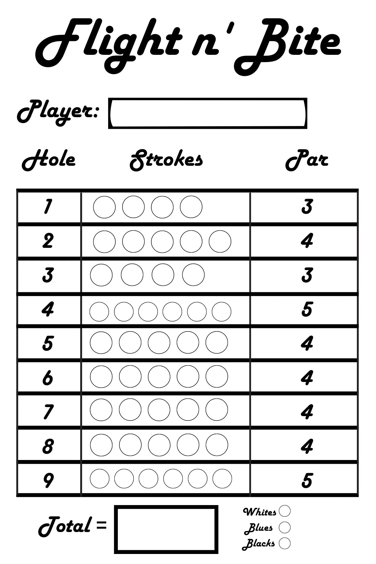 Flight n' Bite digital scorecard